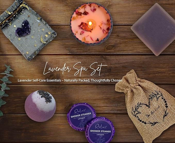 Lavender Gift Box for Women – Birthday Gift for Her, Spa Gift Set, Relaxing Self Care Package for Mom, Wife, Sister, Best Friend – Stress Relief Gifts for Women