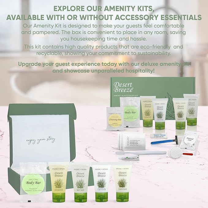 Amenity & Accessory Kit | 1 oz Shampoo, Conditioner, Lotion, Body Wash, Body Bar, Cleansing Bar, Shave & Dental Sets, Make-Up Wipes, Vanity Kit | 1 Set per Case
