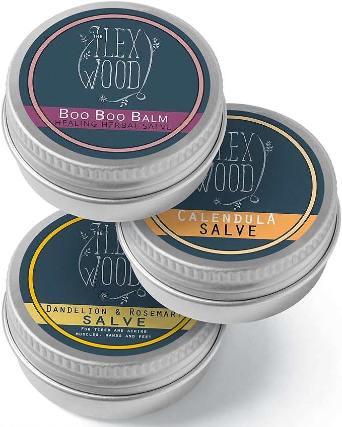 The Ilex Wood - Herbal Salve Gift Set for skin irritation, scrapes, bites, stings soothes skin, eczema, chapped hands. 3 x 100ml. Handmade, 100% Natural, Cruelty Free, Plastic Free.