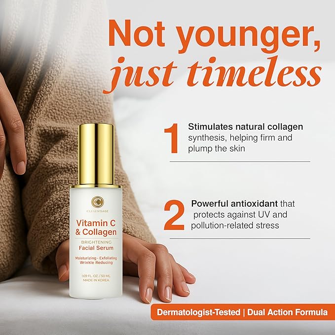 Vitamin C Serum with Collagen - Illuminating Anti-Aging, Luminous Complexion, Brightens Skin - Dermatologist Tested, Korean Skin Care, Cruelty Free, Natural Ingredients - 1.69 fl. oz