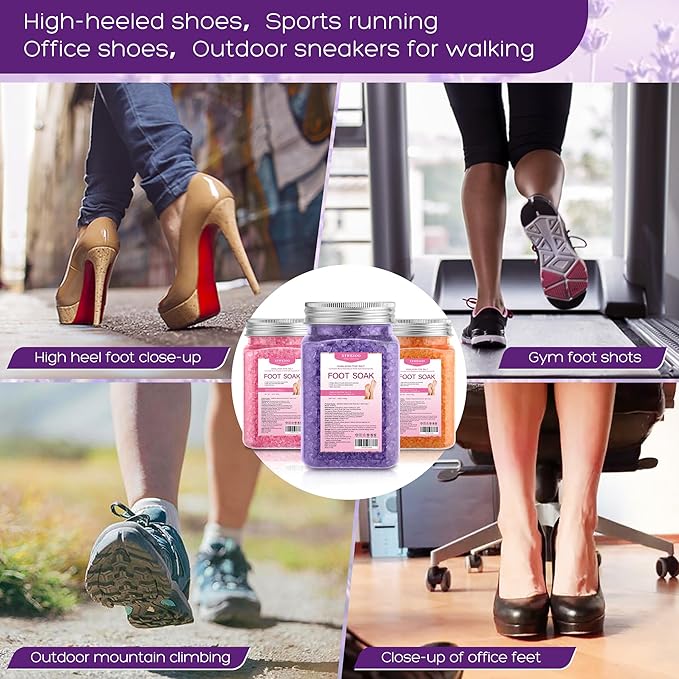 Himalayan Pink Salt Kit Pack of 2 Natural Foot Soak Salts Epsom Salt Essential Oils Lavender Orange Rose Scent Dead Sea Salt Moisturizing Skin Tea Tree Oil Foot Care Pedicure