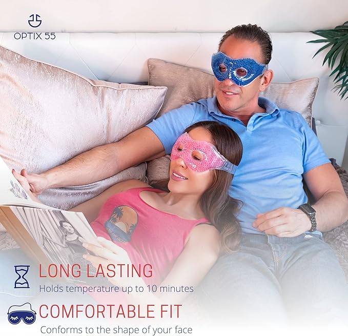 Gel Eye Mask - Hot Cold Compress Eye Therapy Pack | Cooling Mask for Puffy Eyes, Headaches, Dark Circles | Reusable | Ergo Gel Bead (Blue)