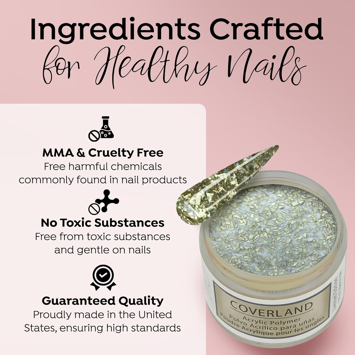 Tones Coverland Acrylic Nail Powder "Crushed Gold" - Limited Edition Acrylic Powder for Nail Design, Sculpting, and Masking Nail Bed Imperfections - Professional Acrylic Nail Supplies - (1.5 Oz)