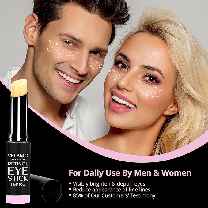 VELAMO ADVANCED Retinol Eye Stick: Retinol Eye Cream for Dark Circles and Puffiness with 1% Bakuchiol and Caffeine - Visibly Reduces Fine Lines Wrinkles Under Eye Bags with Upgraded Formula 0.1 OZ/3g