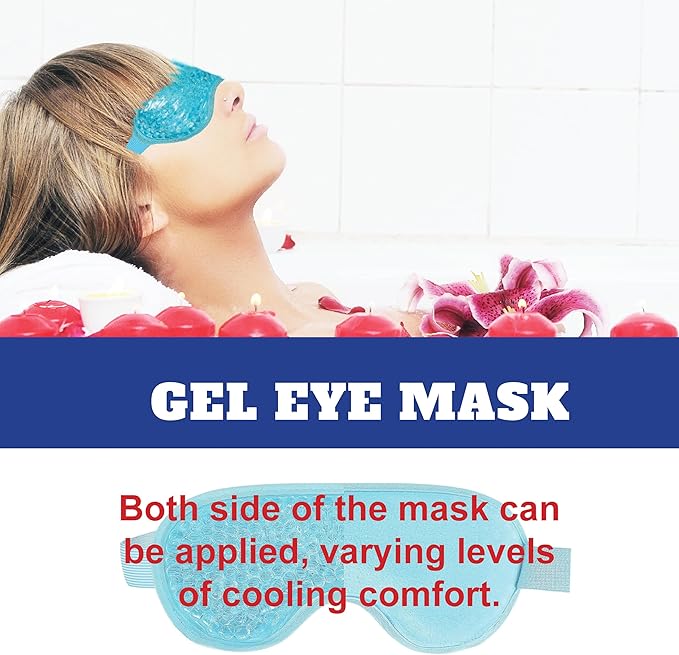 USA Merchant - Cold & Hot Eye Mask Gel Bead Mask for Dry Eyes, Dark Circles, Stress Relief, Migraines, Eye Ice Pack, Reusable, Compress Mask, Convenient Storage Bga (Eye Mask Blue)