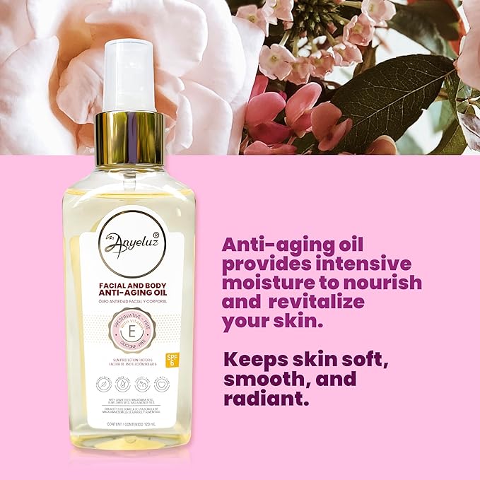 Anyeluz Anti-Aging Skin Oil, Dry Skin Moisturizer, Prevents Premature Aging, Expression Lines, and Stretch Marks, Paraben Free