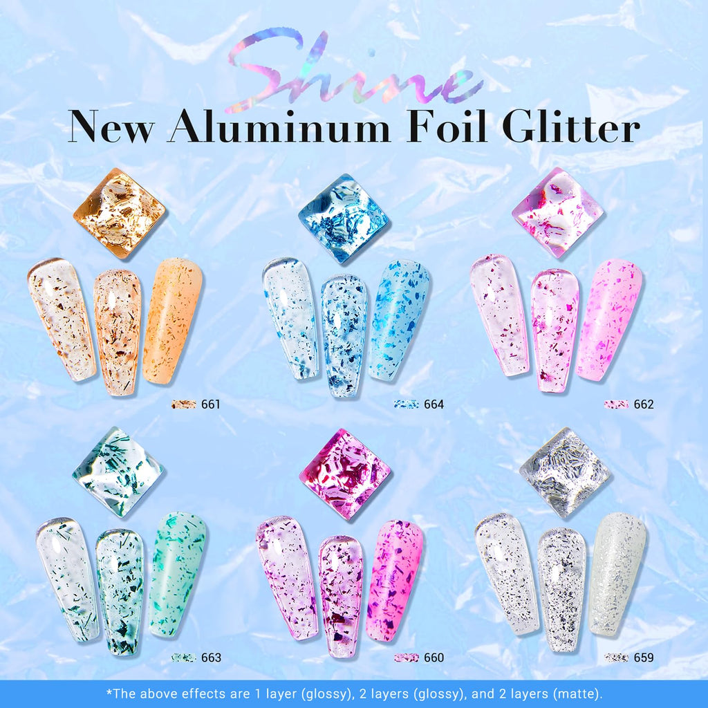 AZUREBEAUTY Dip Powder Nail Set, Blue Green Yellow Silver Light Dark Pink with Sparkle Aluminum Foil, 6 Colors All Seasons Dipping Powder Starter Kit Nail Art Manicure Salon, No Need Nail Lamp Cured