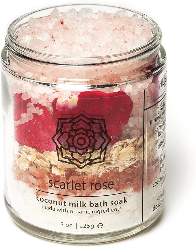 Hemlock Park Scarlet Rose Coconut Milk Bath Soak | Organic Coconut Milk, Botanicals, Dead Sea, Epsom, and Himalayan Pink Mineral Salts | 9.5 oz Jar