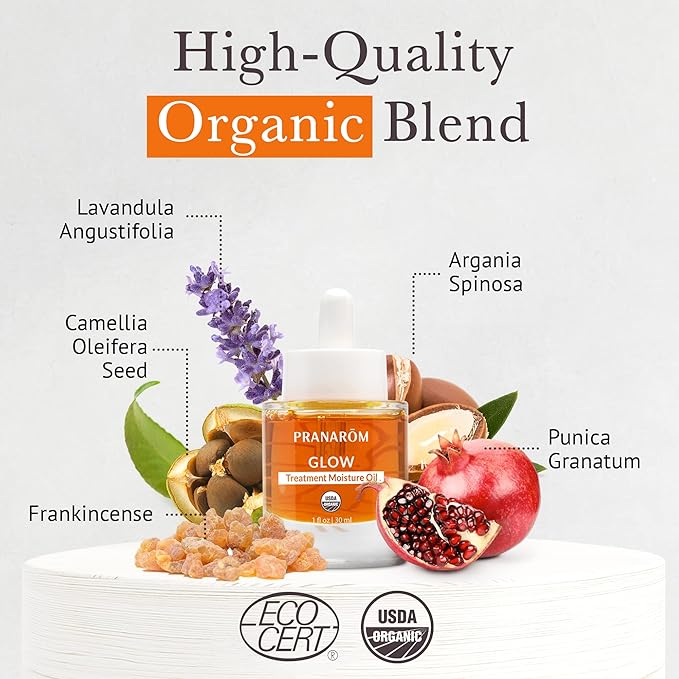 Pranarom - Glow Treatment Moisture Oil (1oz / 30ml) - 100% Pure & Natural Essential Oil Moisturizing Oil for Dry Skin Treatment & Nourishment