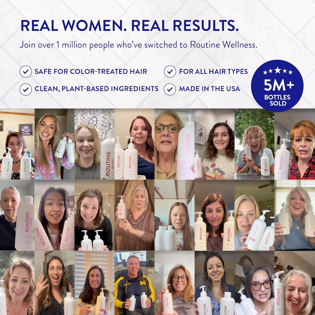 Routine Wellness Anti-Thinning Shampoo and Conditioner Set for Thinning Hair - Biotin DHT Blocker Women & Men - Color Safe Shampoo for Hair Loss & Healthier Hair - Unscented (Pack of 2)