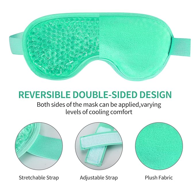 2PCS Gel Eye Mask - Reusable Hot/Cold Therapy Gel Bead Mask for Puffiness, Dark Circles, Headaches, & Stress Relief, Cooling/Heating Eye Compress (Green)