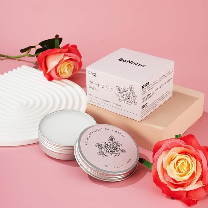 benatu Rose Oil Massage Balm for Dry Skin Care, Scented Body Butter with Vitamin E for Women and Men, Moistening & Firming Body Oil, Blends with Cedar, Ylang Ylang, Patchouli 3.53 oz