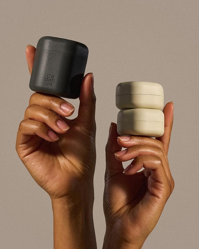 Cadence Travel Containers - Core Skincare Set - Magnetic Travel Capsules - 2 Small (0.56oz) & 3 Medium Capsules (1.32oz) with Cleanser, Moisturizer, Serum, Makeup Remover & Sun-Icon Label - Eucalyptus