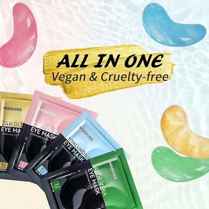 Under Eye Patches(8 Pairs), 24K Gold, Caffeine, Hyaluronic Acid, Aloe Vera Eye Masks for Dark Circles Puffy Eyes Undereye Bags, Eye Skin Care Gift Set for Bachelorette Party Favors