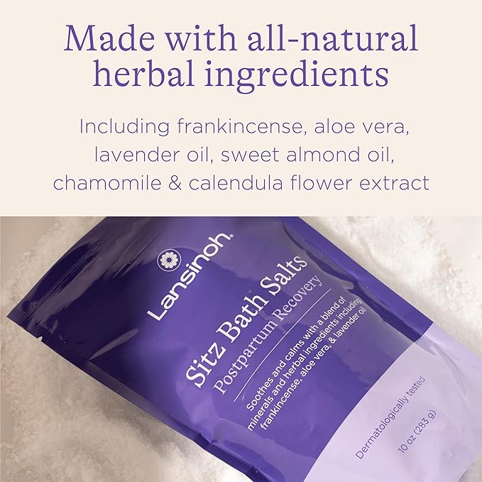 Lansinoh Sitz Bath Salts, Postpartum Essentials, and Hemorrhoid Treatment, Epsom Salt Bath Soak With Lavender Oil, Frankincense and Aloe Vera, 10 Ounce