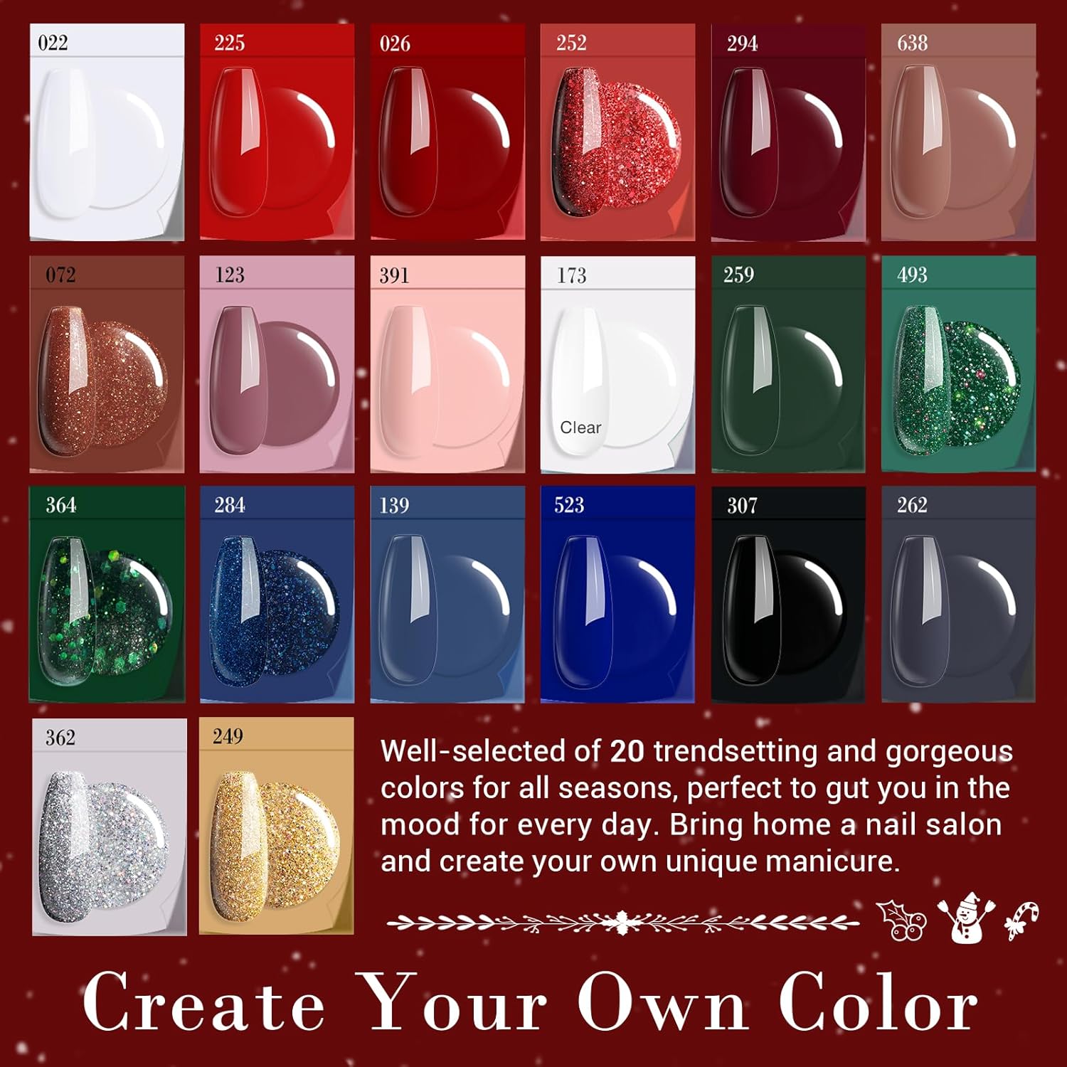 AZUREBEAUTY 31 PCS Dip Powder Nail Starter Kit Christmas, Red Green Gold Grey Acrylic Dipping Powder 20 Colors Set with Recycle Tray Top/Base Coat Activator French Nail Art Manicure Salon