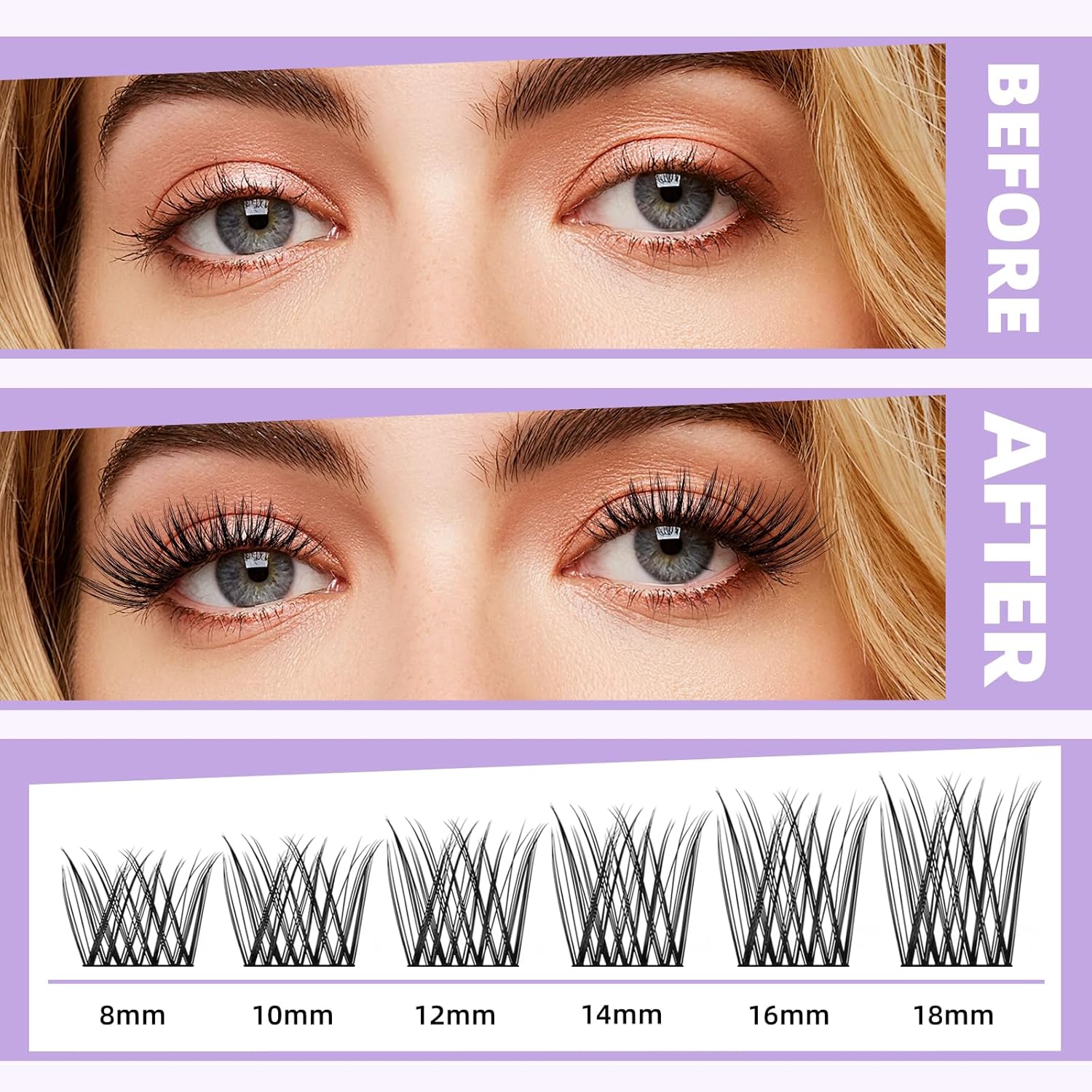 B&Qaugen Lash Clusters Kit Natural Lash Extension Kit for Beginners Z16 156 PCS Wispy Eyelash Extension Kit 8-18 Mixed Cluster Eyelash Extensions Kit D Curl Diy Lash Extension Kit at Home（kit，Z16）