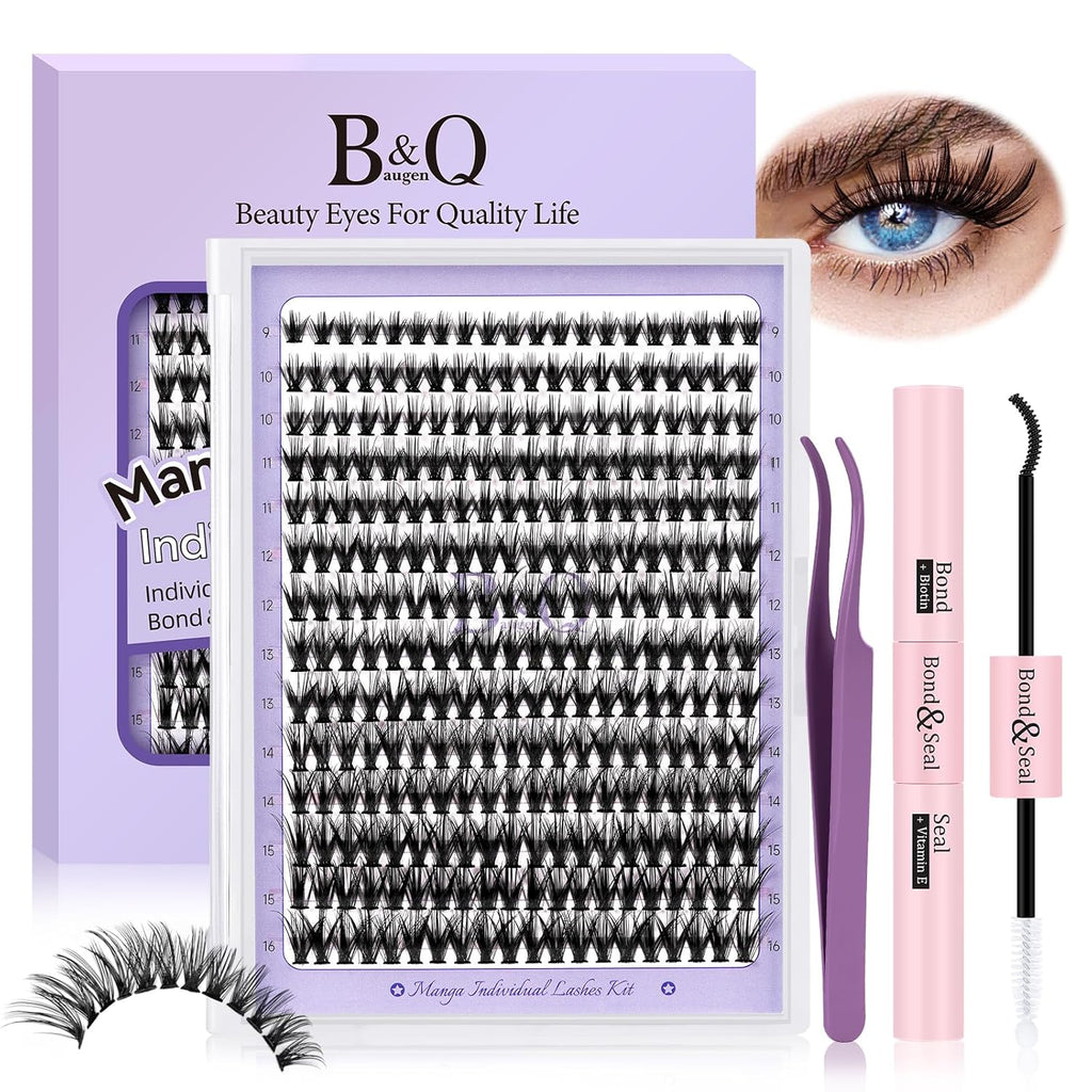 Lash Extension Kit for Beginners Eyelash Extension Kit Manga Lash Clusters Kit 280 PCS Individual Lashes Kit Volume 40D Soft D Curl Eye Lash Extension Lash Kit(Manga-40D-D-9-16MIX)