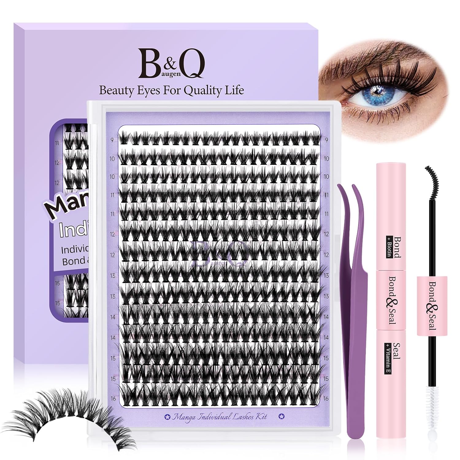 Lash Extension Kit for Beginners Eyelash Extension Kit Manga Lash Clusters Kit 280 PCS Individual Lashes Kit Volume 40D Soft D Curl Eye Lash Extension Lash Kit(Manga-40D-D-9-16MIX)