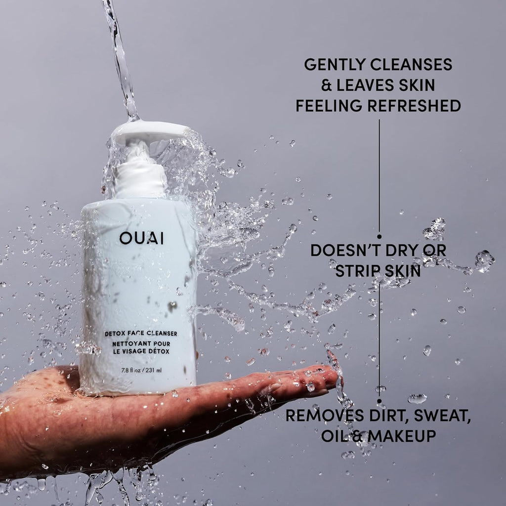OUAI Detox Facial Cleanser - Deep Cleansing Face Wash with Glycolic Acid, Niacinamide & PHA - Removes Sweat, Dirt & Oil Without Drying - Gentle Face Cleanser for Post-Workout (7.8 Fl Oz)