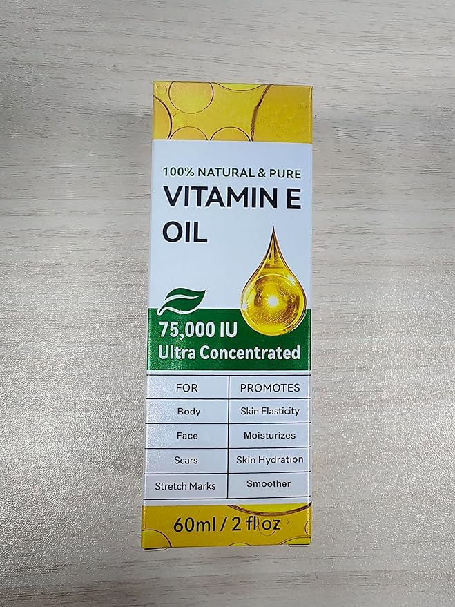 Vitamin E Oil, Cold Pressed Ultra Pure 75,000 IU Vitamin E Oil for Skin, Face and Scars, Deeply Nourish Enhancing Dry Skin Moisturizing, Reduce Fine Lines & Scars, Firmness & Elasticity 2Fl Oz