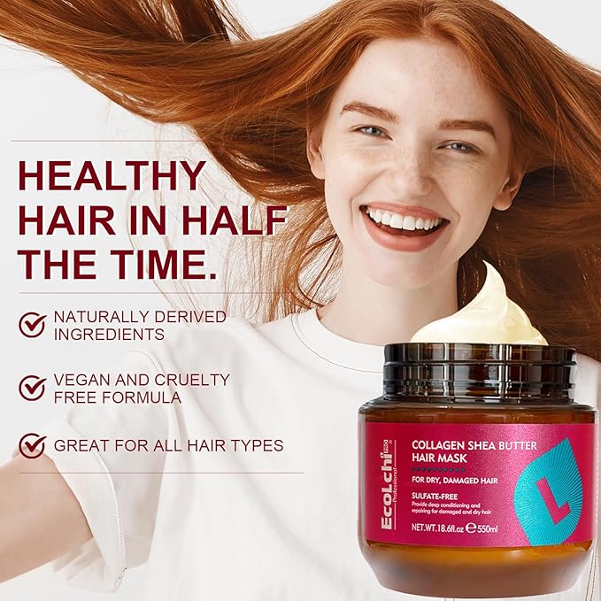 Collagen Shea Butter Hair Mask - Deep Conditioning Hair Treatment Mask Organic Natural Essence for Dry Damaged Hair