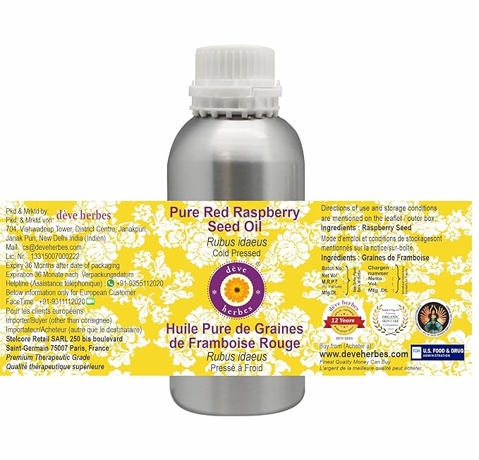 Deve Herbes Pure Red Raspberry Seed Oil (Rubus idaeus) Cold Pressed 1250ml (42 oz)