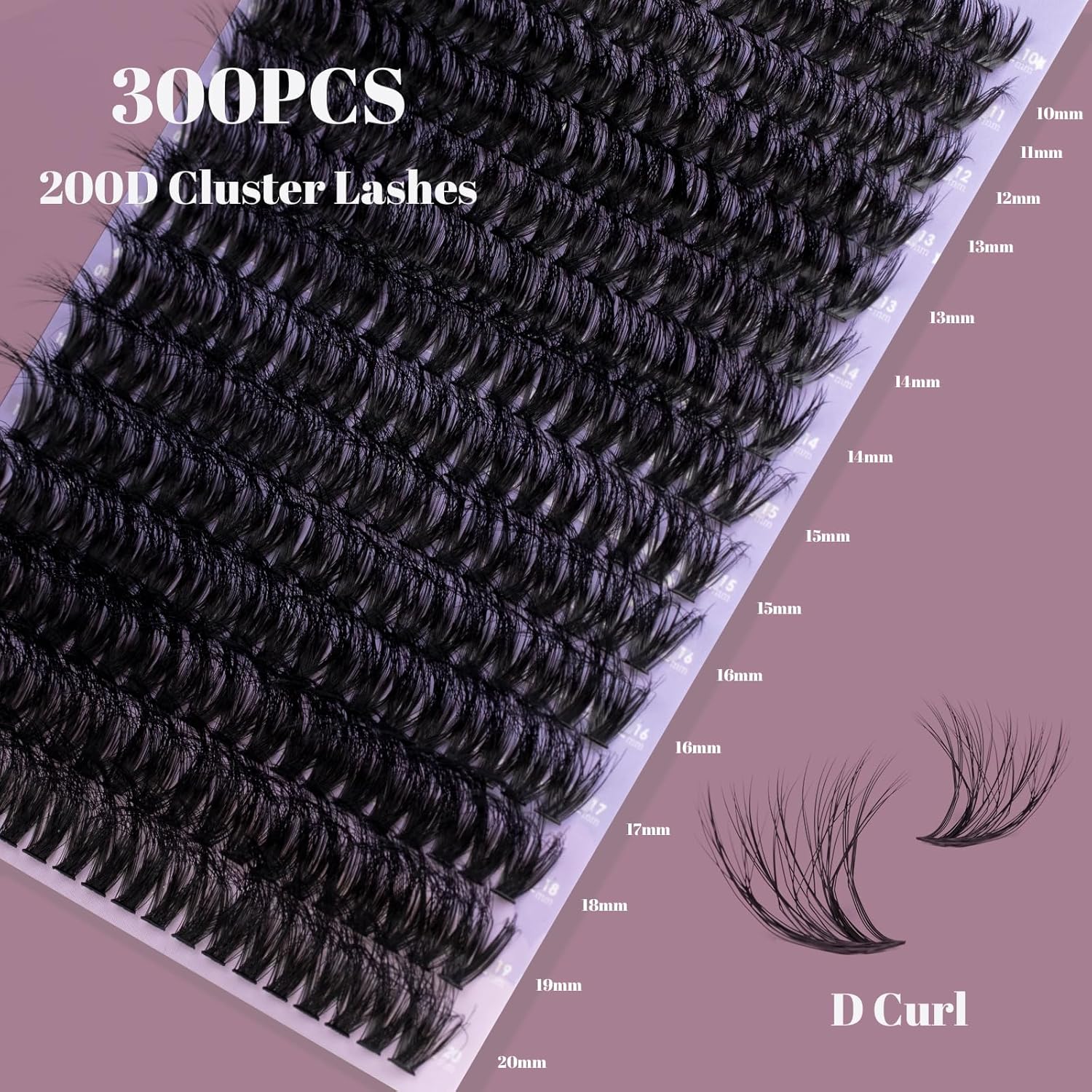 Ocean Pearl Lash Clusters 10-20mm 200D 300PCS Lashes DIY Lash Clusters Kit Individual Lashes Cluster Eyelash Extensions Natural Eyelashes DIY Eyelash Extension Kit with Bond+Seal+Remover+Tweezer-200D