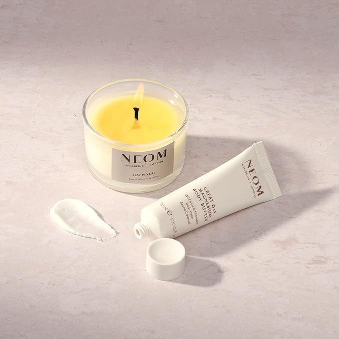 NEOM- Feel Good Mood Boost Duo Gift Set | Happiness Scented Candle & Great Day Magnesium Body Butter