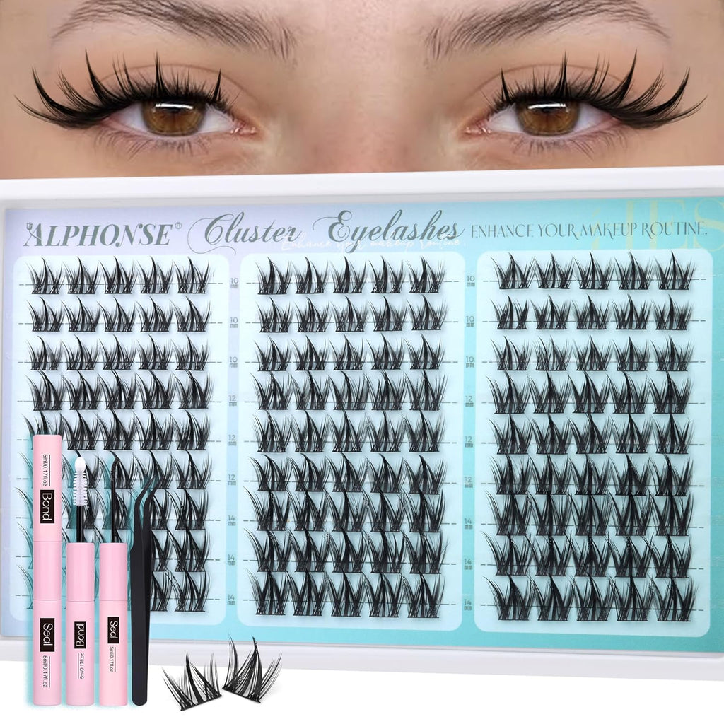 Manga Lash Clusters Kit Wispy Eyelash Clusters Spiky Lash Extension Kit 10-14mm Cluster Eyelash Extensions Anime Eyelashes Clusters C Curly Individual lashes with Bond and Seal, Tweezers by ALPHONSE