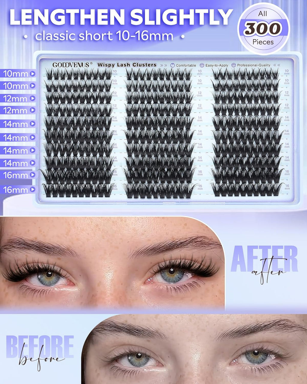 Wispy Lash Clusters Natural DIY Fairy Wet Eyelash Clusters 300 Pcs Cluster Eyelash Extensions Reusable Waterproof Individual Lash (10-16mm CC Curve)