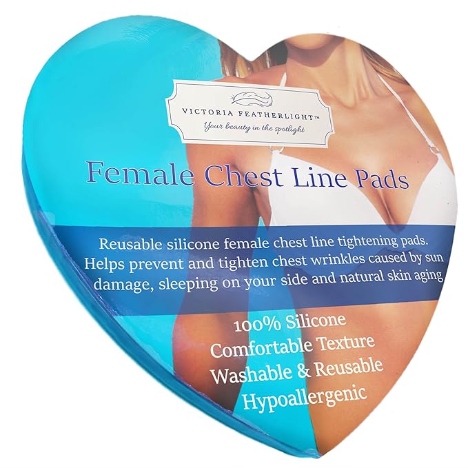 (2 Pads) Victoria Featherlight - Chest Pads For Decollete, Chest Wrinkles Prevention, Silicone Wrinkle Pad (The original design, clear color instead of blue)