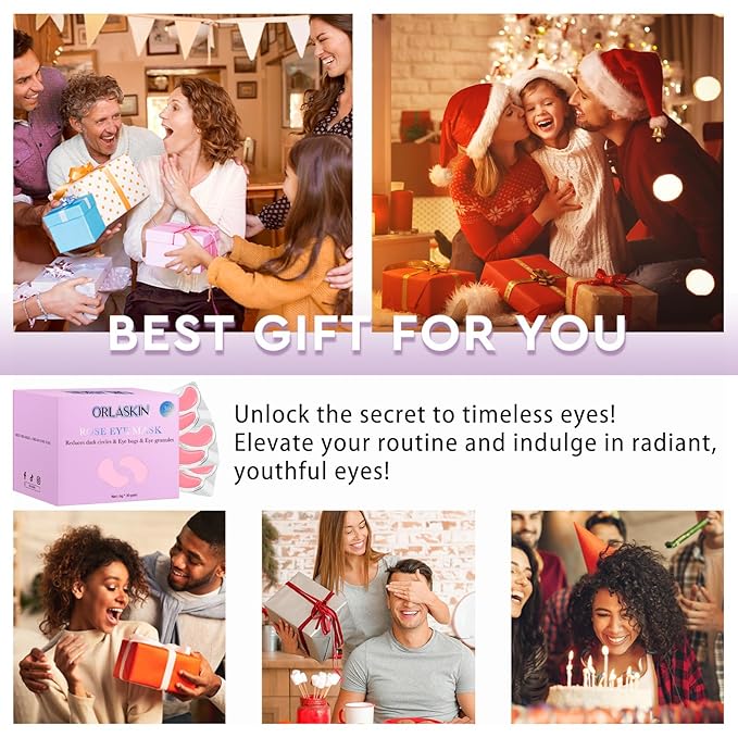 Under Eye Patches,30 Pairs Eye Mask Skin care for Dark Circles, Puffy Eyes, Under eye Bags,Wrinkles,Eye Treatment Skin Care for Men & Women Gift （Rose）