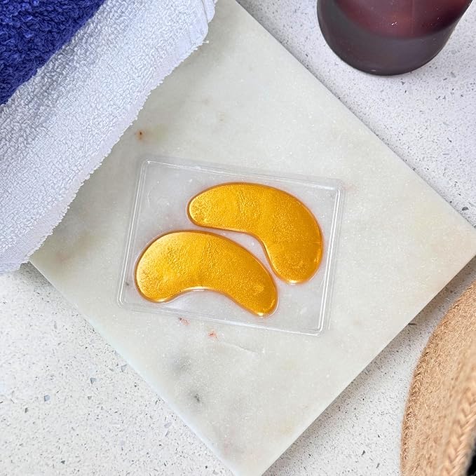 24k Gold Under Eye Collagen Patches, Reduce Puffy Eyes & Dark Circles, Illuminate Tired Eye Masks - Firms, Brightens, Energises (Packets - 10 Pair)