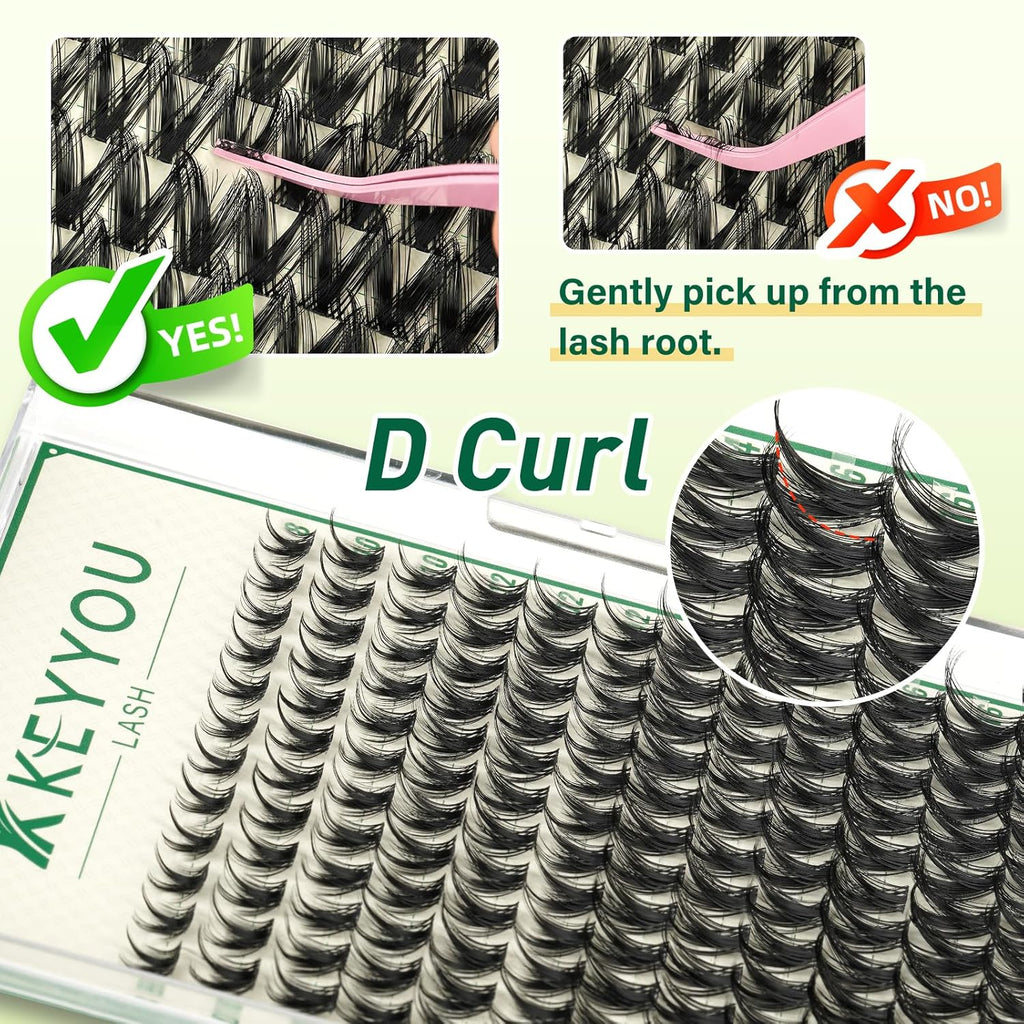 KEYYOULASH Lash Clusters Manga Lash Extension D Curl 144pcs 8-18mm Wispy Eyelash Clusters Natural Volume Eyelash Extensions Individual Lashes DIY at Home(KY08,D-8-18MIX)
