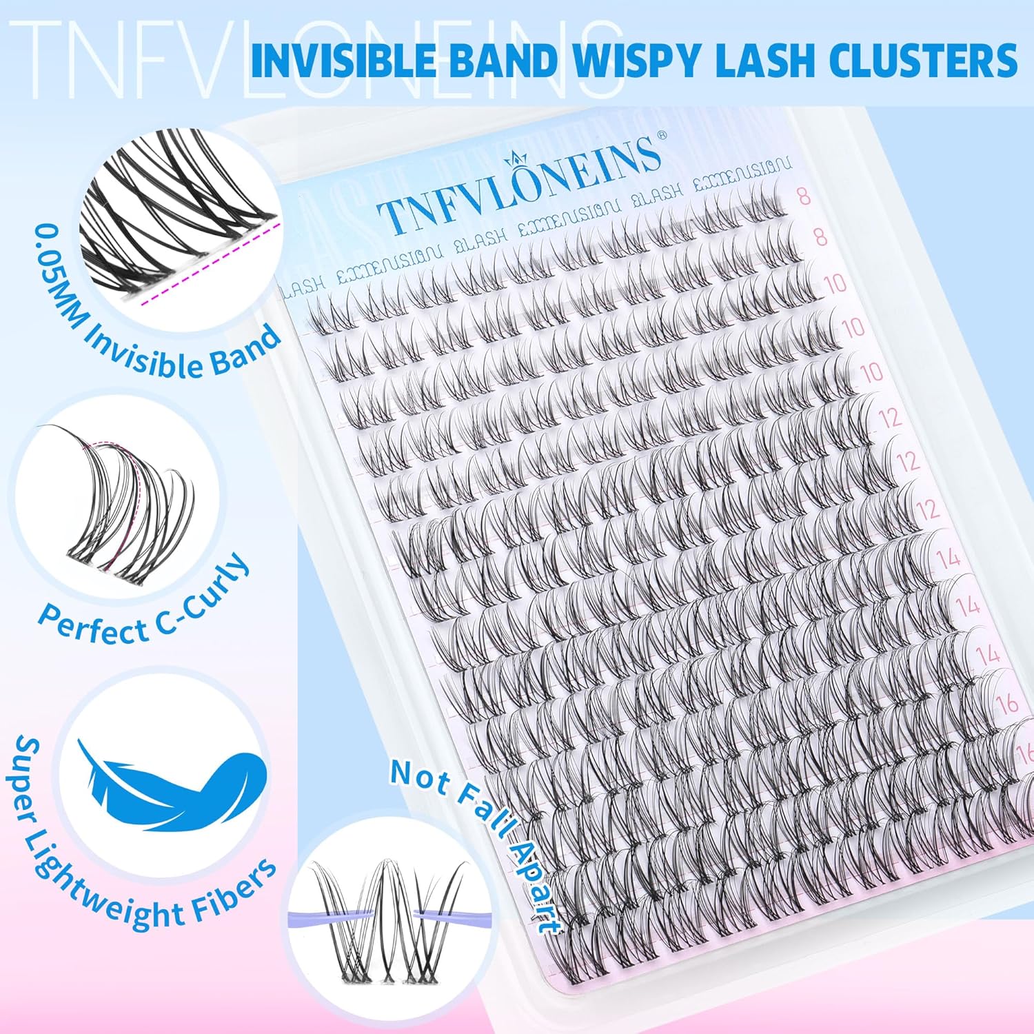 Wispy Lash Clusters Natural Eyelash Clusters Clear Band Cluster Eyelash Extensions CC-Curly Individual Lashes Clusters 8-16MM Lash Extension DIY Cluster Eyelashes Pack by TNFVLONEINS