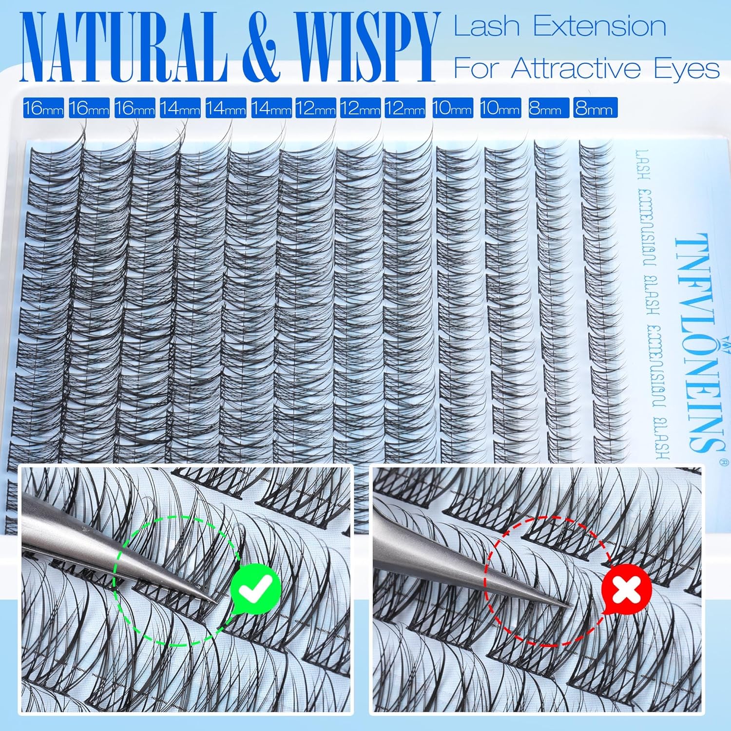 TNFVLONEINS Lash Clusters Kit Natural Lash Extension Kit Wispy Eyelash Clusters C Curl Eyelash Extension Kit Short Individual Lashes Clusters Eyelash Extensions Kit Waterproof Individual Lashes Kit