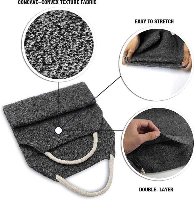 Evridwear Exfoliating Back Scrubber with Handles Two Sides for Body Shower Deep Cleans Skin Massages Invigorating Blood Circulation Men Women One Size (Gray)