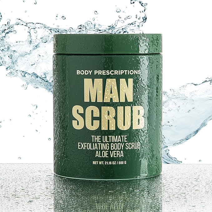 Body Prescriptions Men’s Exfoliating Body Scrub – Ultimate Skin Cleansing Wash in Jar with Twist-Top Lid, For All Skin Types, 21 Ounce (Pack of 1), Aloe Vera