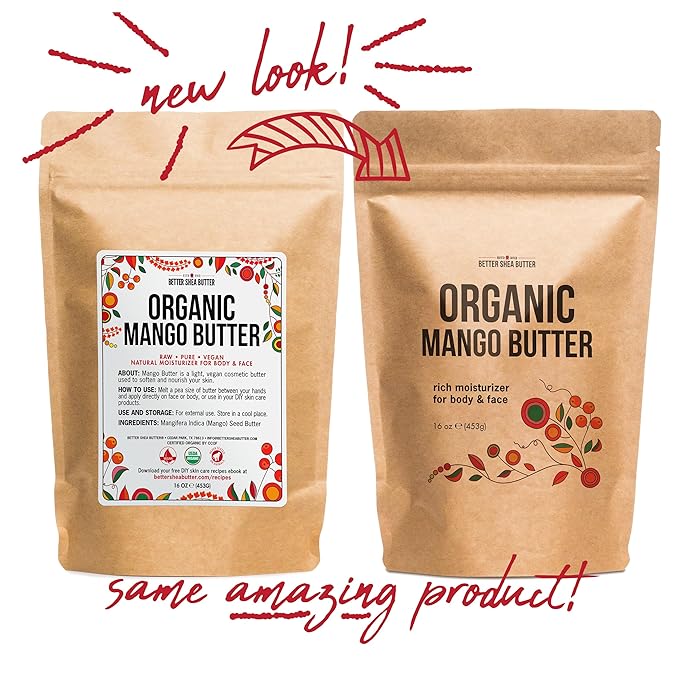 Organic Mango Butter 1lb - Raw Organic Unrefined Mango Seed Butter for Skin Care, Body Butter & Hair - Pure Mango Butter Cold Pressed for Soap Making, Mango Lotion | Natural Skin Moisturizer