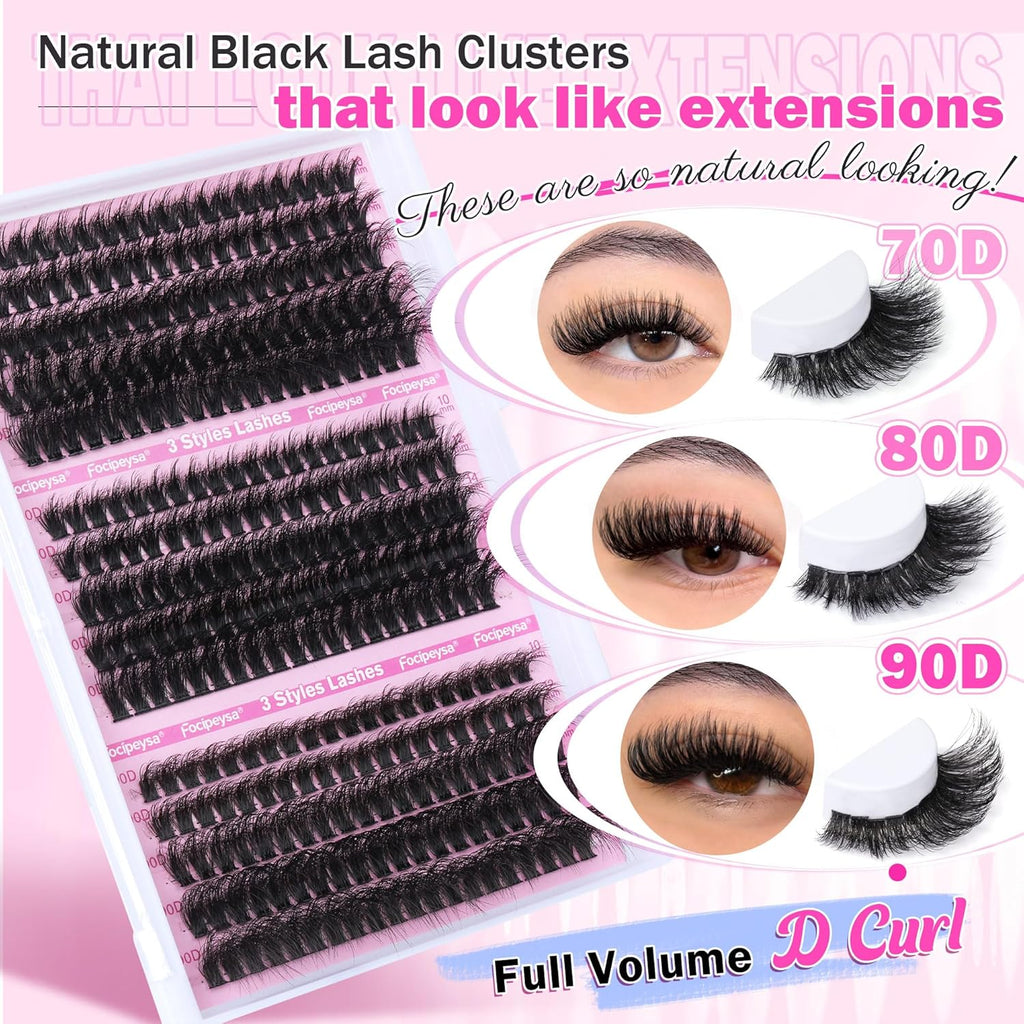 Volume Lash Extension Mink Thick Cluster Eyelash Extensions 10-18mm Lash Clusters Individual Lash Extensions DIY Clusters Lashes Extension at Home by Focipeysa (300pcs-70P+80P+90P 10-18mm)