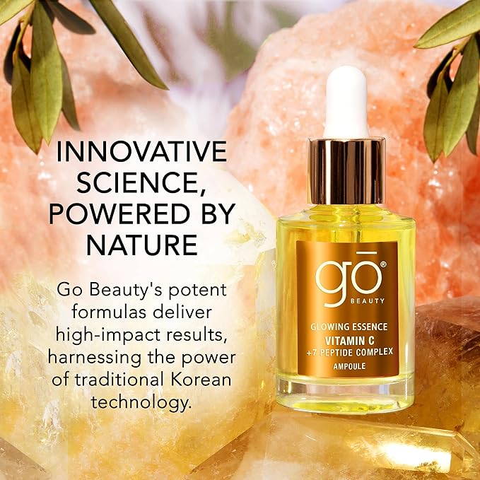 Go Beauty Daily Skin Brightening & Tightening Serum with Vitamin C, Niacinamide, Vitamin B5, Collagen & + 7 Peptide Complex for Dark Spots, Dull & Uneven Skin Tone – Glowing Essence,1 fl. Oz