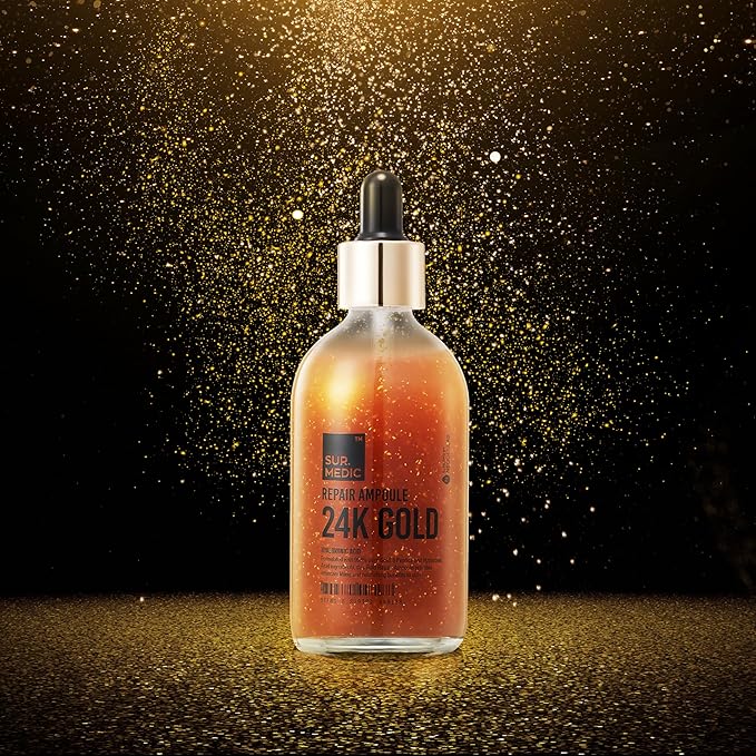 SURMEDIC 24K Gold Repair Ampoule, 99.9% Pure Gold Serum for Face, Hyaluronic Acid, Collagen Nourishing Moisturizer for Firming, Uneven Skintone, Korean Skin Care 100ml / 3.38 oz