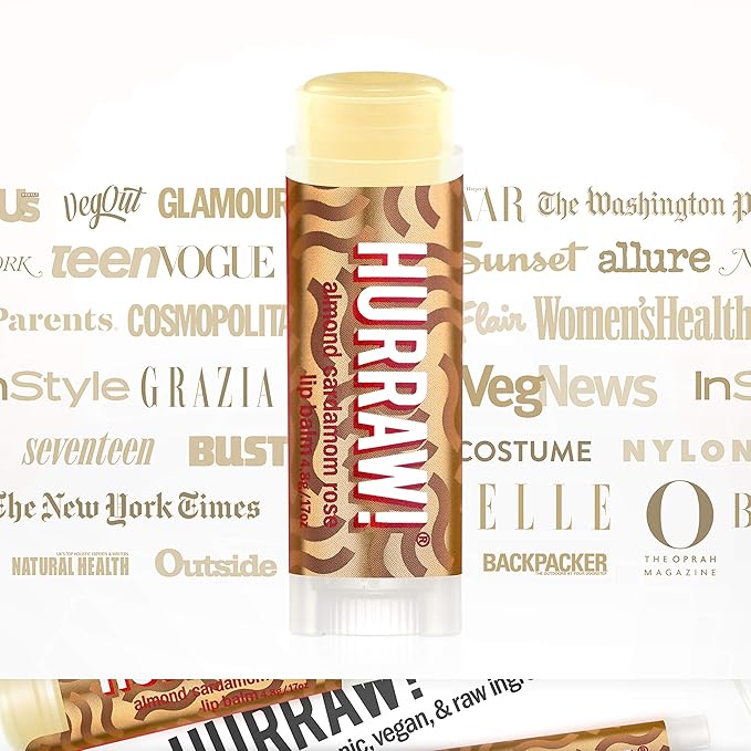 Hurraw! Almond, Cardamom, Rose (Vata) Lip Balm, 3 Pack: Organic, Certified Vegan, Cruelty and Gluten Free. Non-GMO, 100% Natural Ingredients. Bee, Shea, Soy and Palm Free. Made in USA