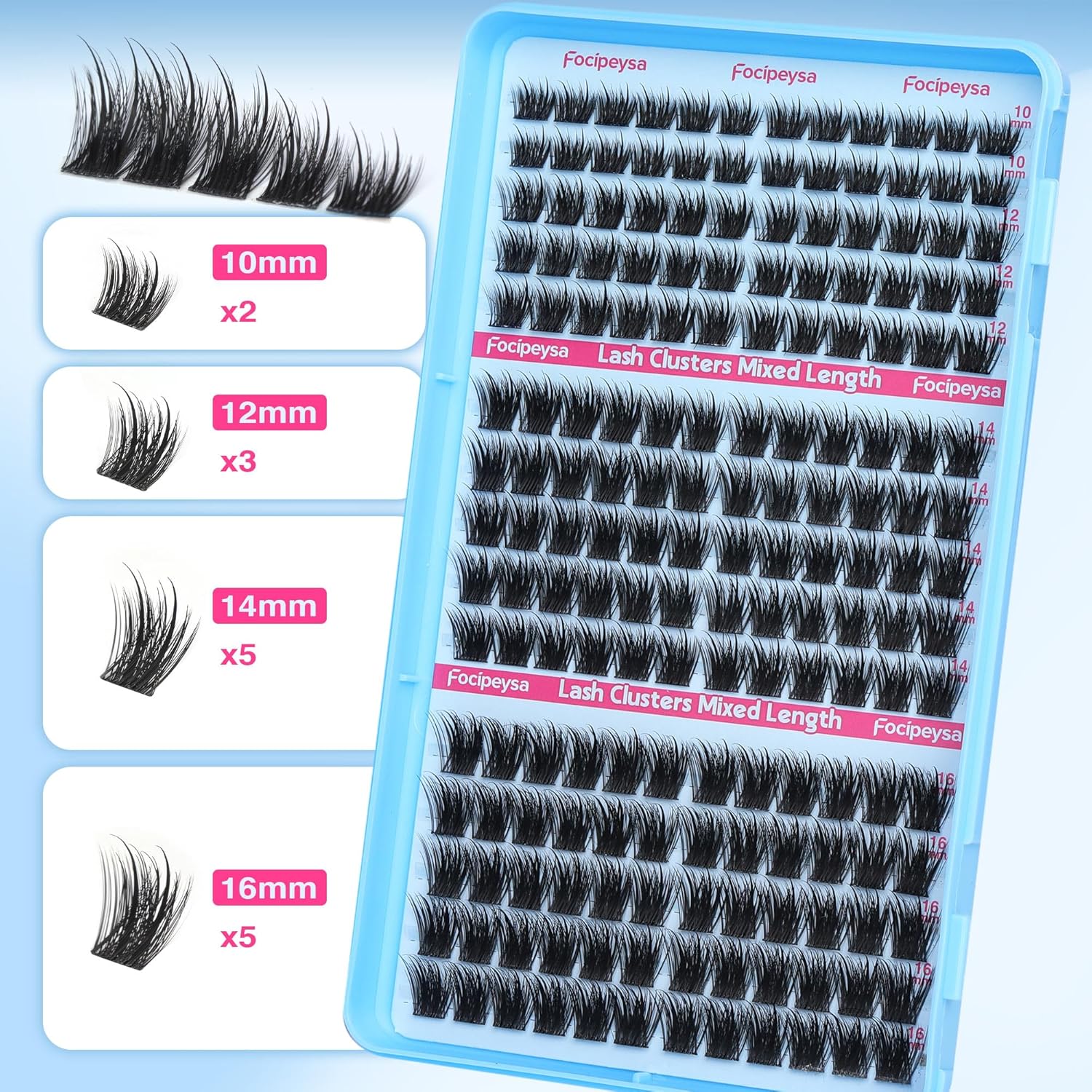Focipeysa Wispy Lash Clusters Salon Effect Clusters Eyelash Extensions Volume Eyelashes Cluster Natural Lashes Extensions 10-16mm Individual Lashes DIY Clusters Lash Extensions at Home C Curly
