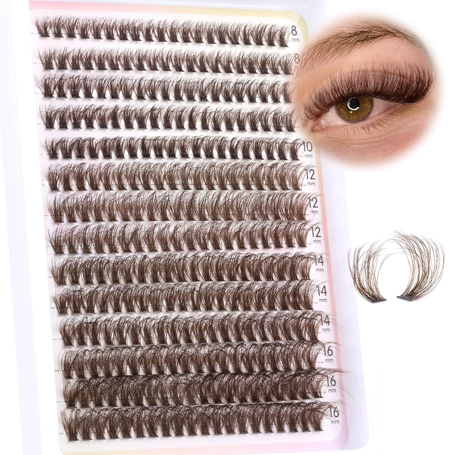 Brown Lash Clusters Eyelash Extensions 280pcs Volume Eyelash Clusters Lash Extensions 8-16MM D-Curly Wispy Individual Lashes
