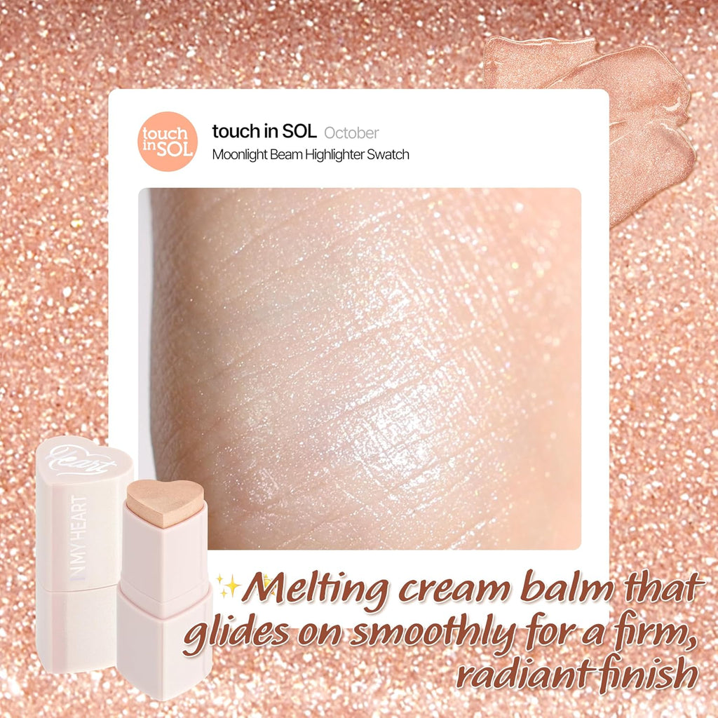 Touch in Sol In My Heart Stick (Moonlight Beam) – Cream Highlighter Stick for Eyes, Lips & Cheeks – Korean Makeup Glow Stick – Long Lasting, Multi-Use Highlight for Natural Radiance, K beauty, 0.12 Oz