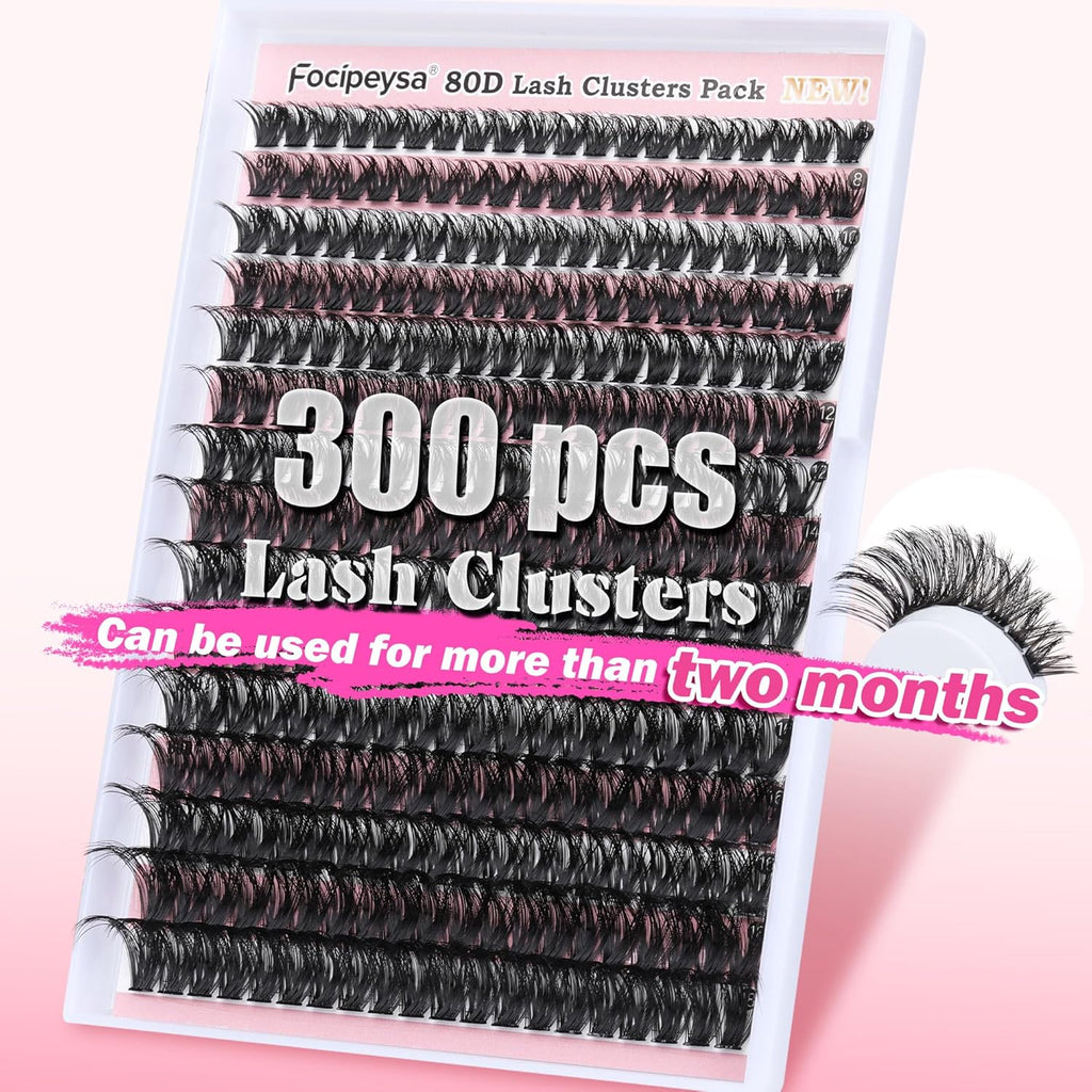 DIY Lash Extension Kit 300pcs Individual Lashes Cluster 80D D Curl Eyelash Extension Kit Lash Clusters with Lash Applicator Tool for Self Application by Focipeysa (80D-0.07D-8-18MIX)