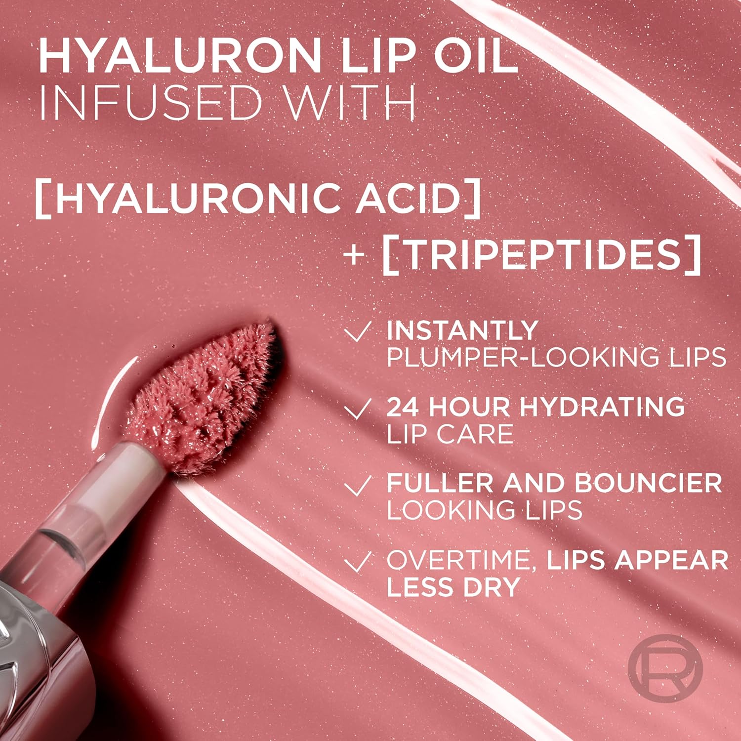 L'Oreal Paris Plump Ambition Hyaluron Lip Oil, 24 HR Lip Gloss with Hyaluronic Acid, Volumizing Formula with Glass-Like Shine, Nude Macaron 650, 0.16 Fl Oz