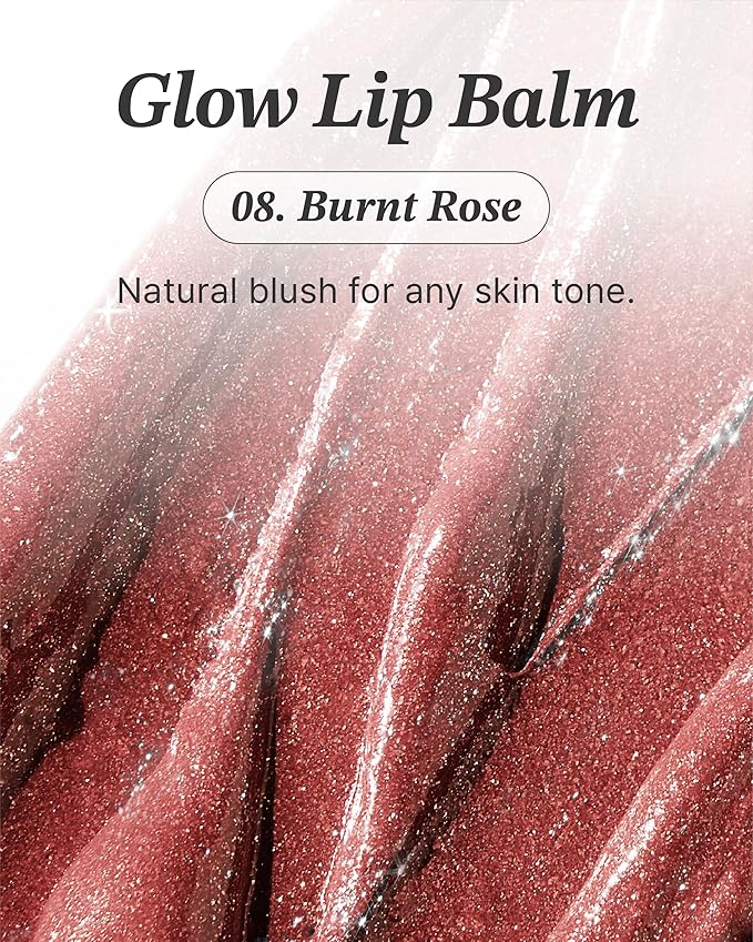 Glint Glow Lip Balm (Burnt Rose, 0.1oz) - Moisturizing Stain Lipstick with Shine for Natural Lips, Tinted Treatment. Luxurious Korean Skin Care Makeup. Chapped, Dry, Cracked Lips.